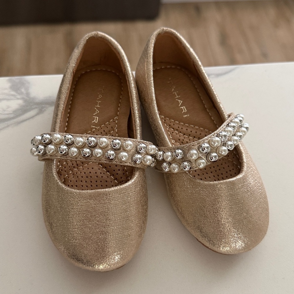 Gold Beaded Ballet Flats
